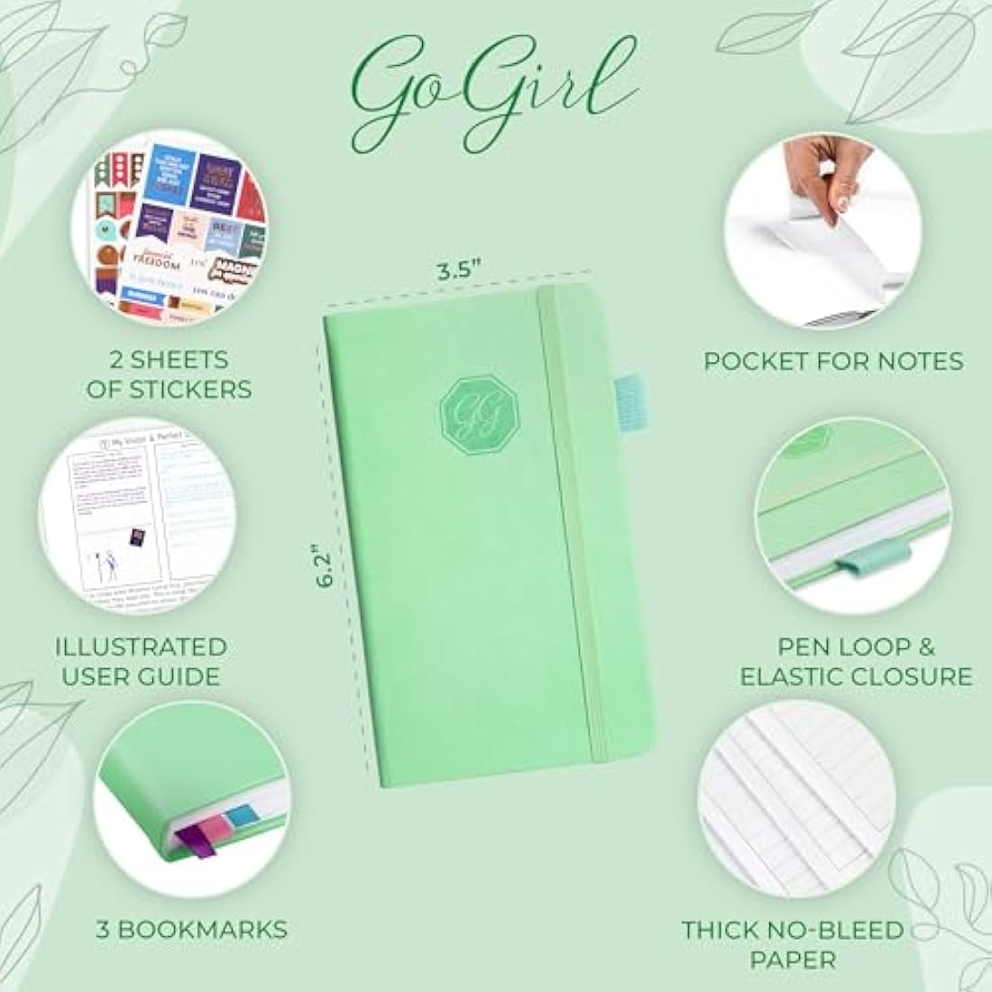 GoGirl Pocket Weekly Planner – Undated Goal Journal & Organizer, Mint Green