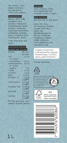 Oatly No Sugars Oat Drink – 1L Vegan Dairy-Free Milk (Pack of 6)