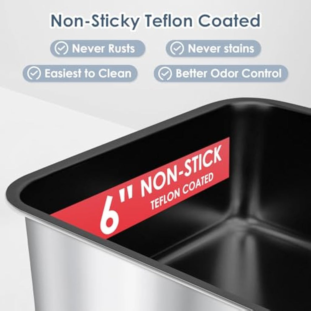 Suzzipaws XL Non-Stick Stainless Steel Cat Litter Box with High Lid