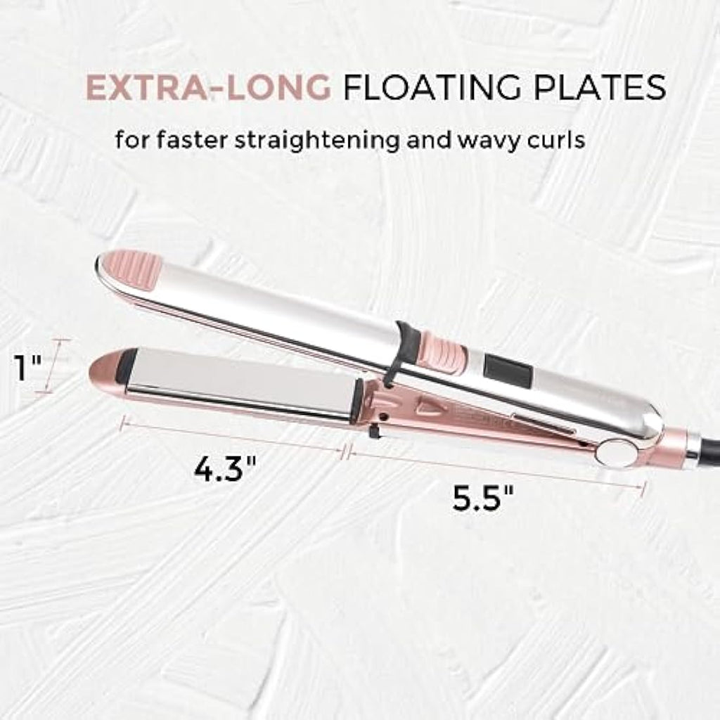 Rozamor Titanium Hair Straightener | 2-in-1 Flat Iron and Curler - Pink