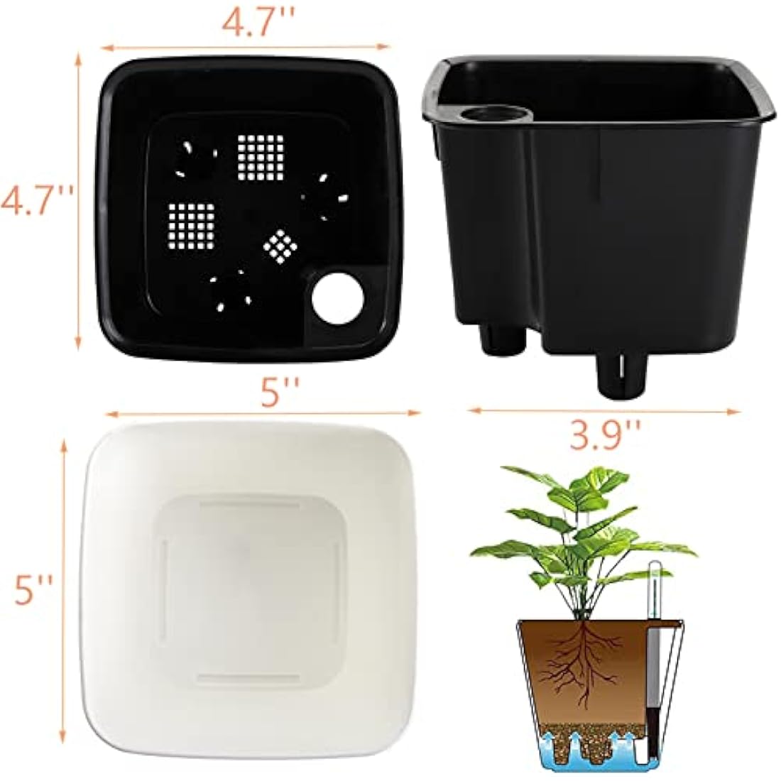Yarlung 6-Pack Self Watering Planters with Water Level Indicator, 5 Inch