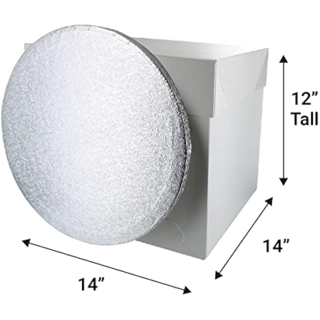 Culpitt 14" Round Silver Cake Drum and 12" Tall White Box Combo Set