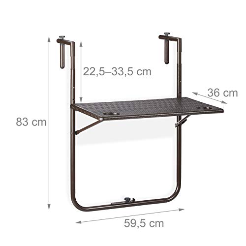 Folding Balcony Railing Table – Rattan Effect, Brown