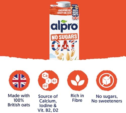 Alpro Oat No Sugars Milk Alternative – Unsweetened Vegan Drink – 8 x 1L