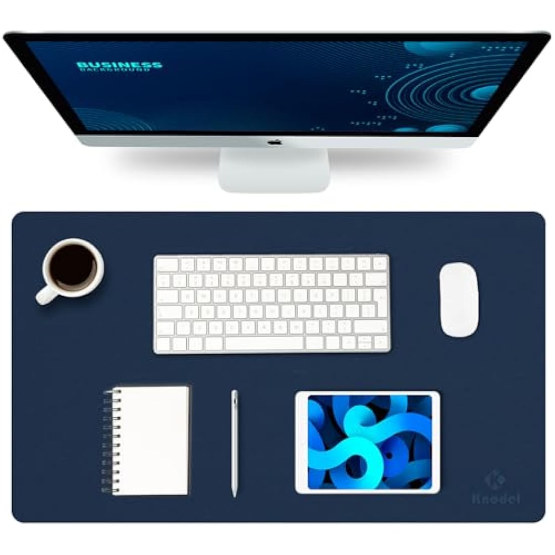 K KNODEL Leather Desk Mat – Dual-Sided Waterproof Mouse Pad, Dark Blue