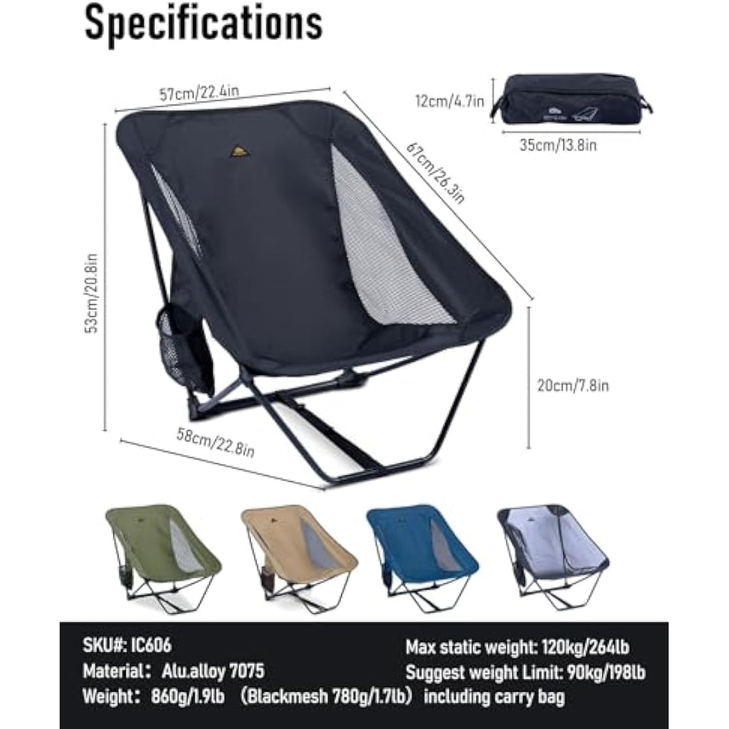 iClimb Ultralight Low Camping Chair – Compact Folding Seat with Side Pocket