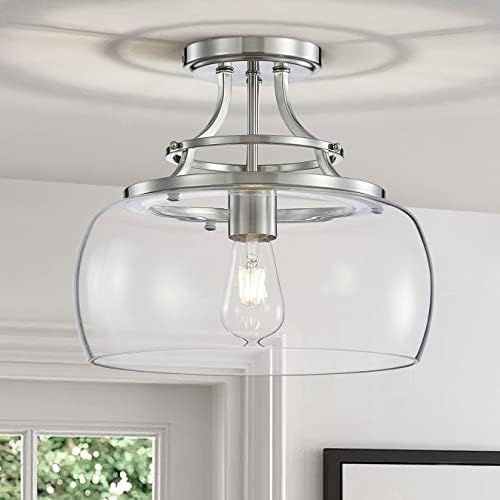 WUZUPS Industrial Round Glass Chandelier – Brushed Nickel Farmhouse Light