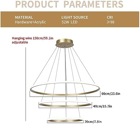 Jolof Store Gold 3-Ring LED Chandelier – Dimmable Modern Acrylic Pendant