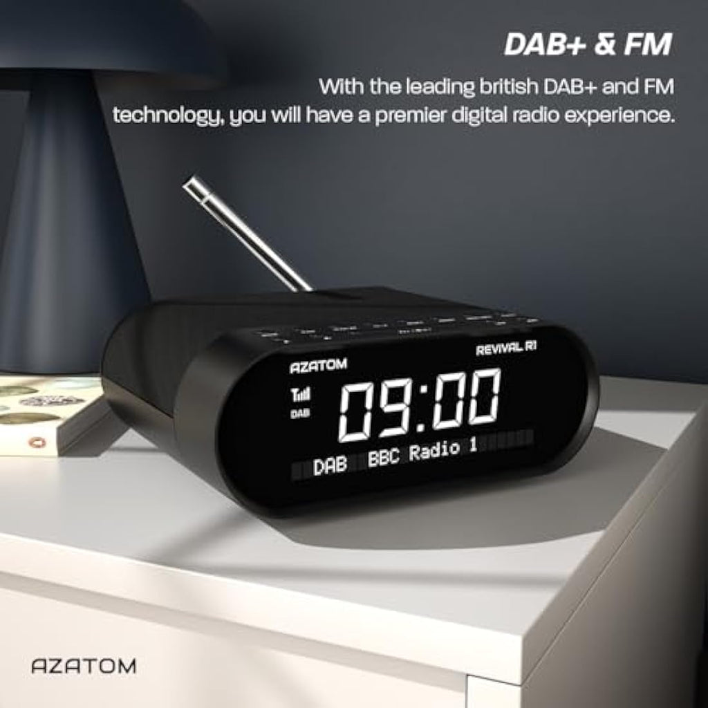 Azatom Revival R1 DAB/DAB+ Bedside Radio with Bluetooth & USB Charging