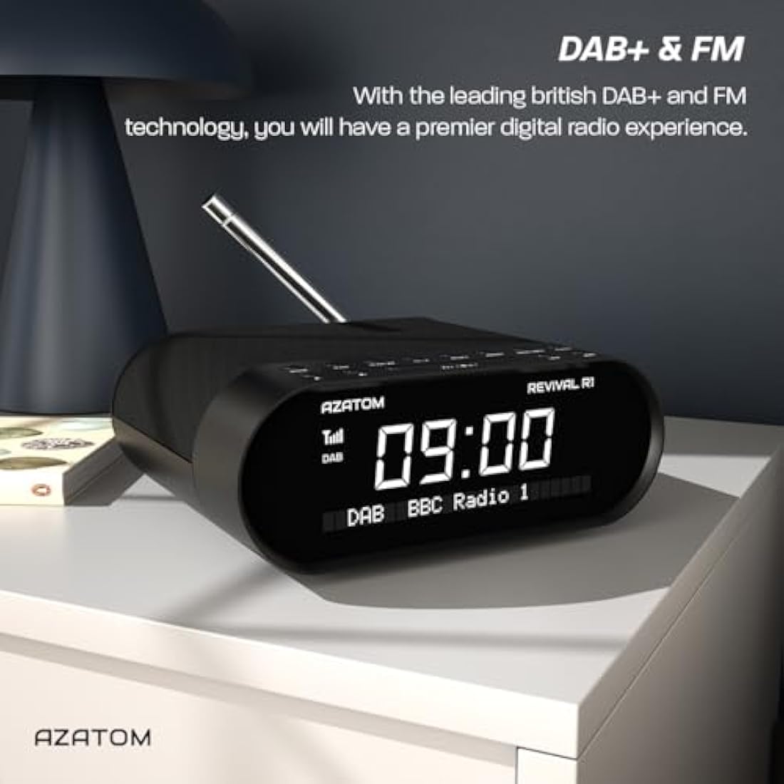 Azatom Revival R1 DAB/DAB+ Bedside Radio with Bluetooth & USB Charging