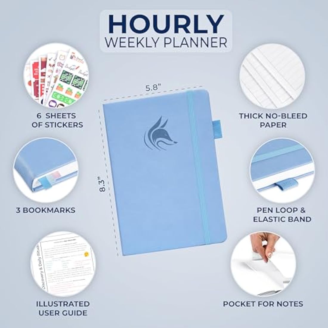 Clever Fox Undated Weekly Planner – A5 Hourly Appointment Book, Periwinkle