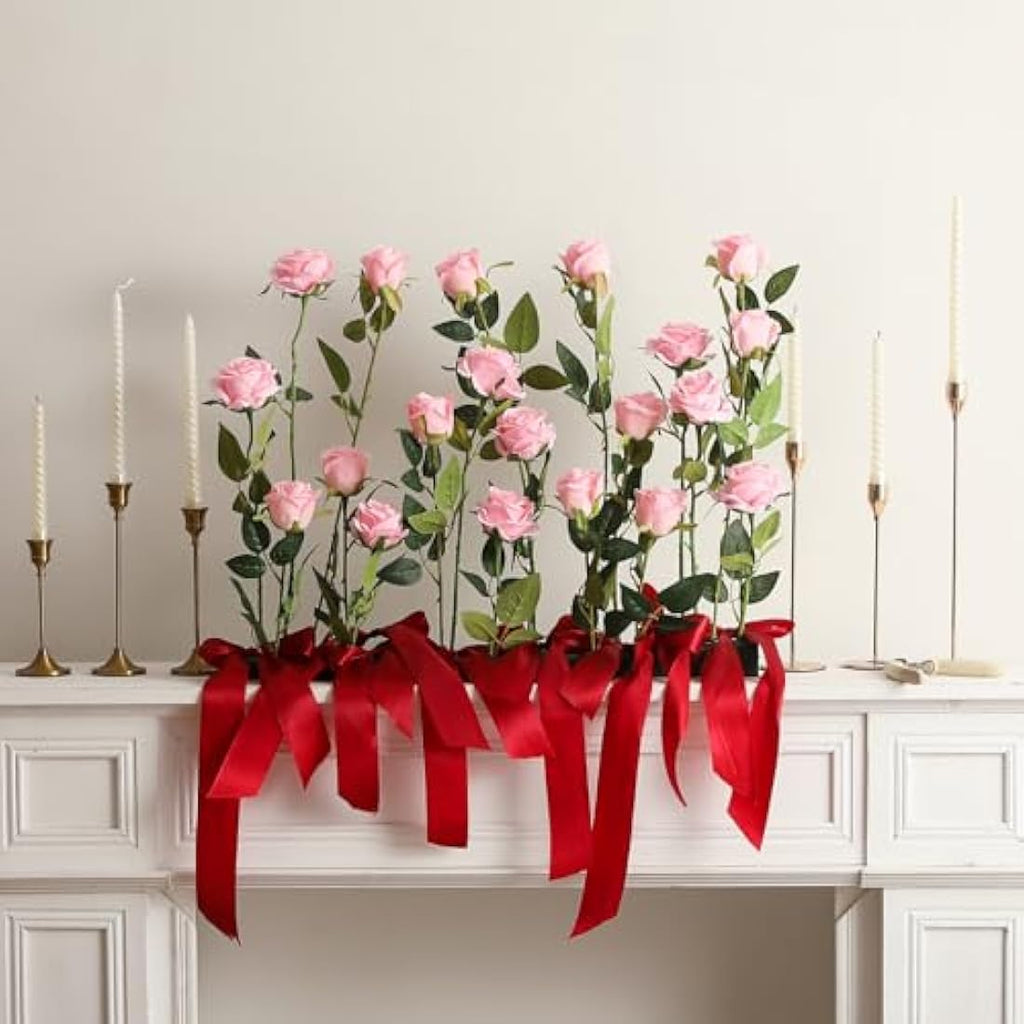 12PCS Artificial Silk Roses – 21" Long Stem Fake Flowers, Pink