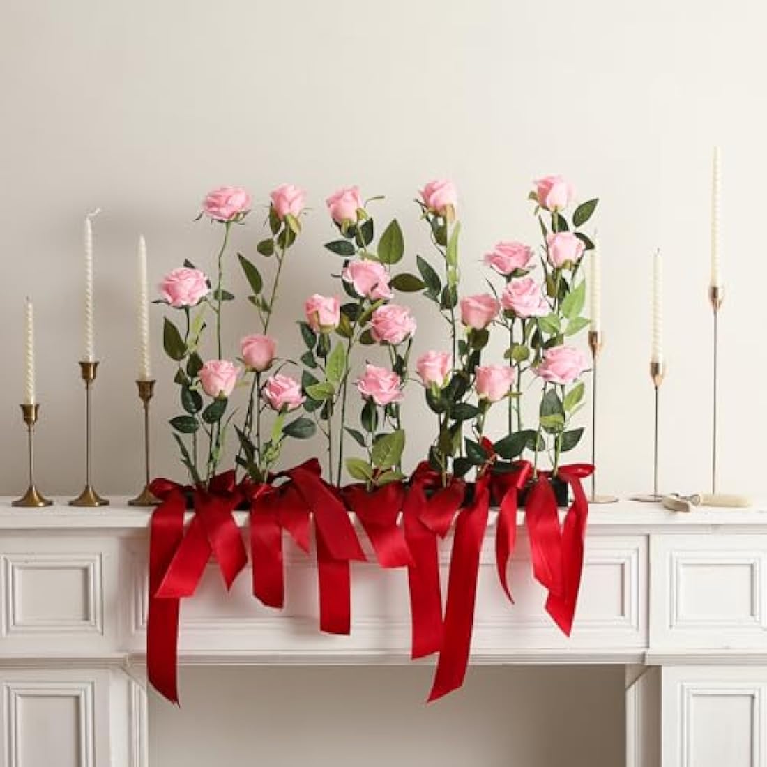 12PCS Artificial Silk Roses – 21" Long Stem Fake Flowers, Pink