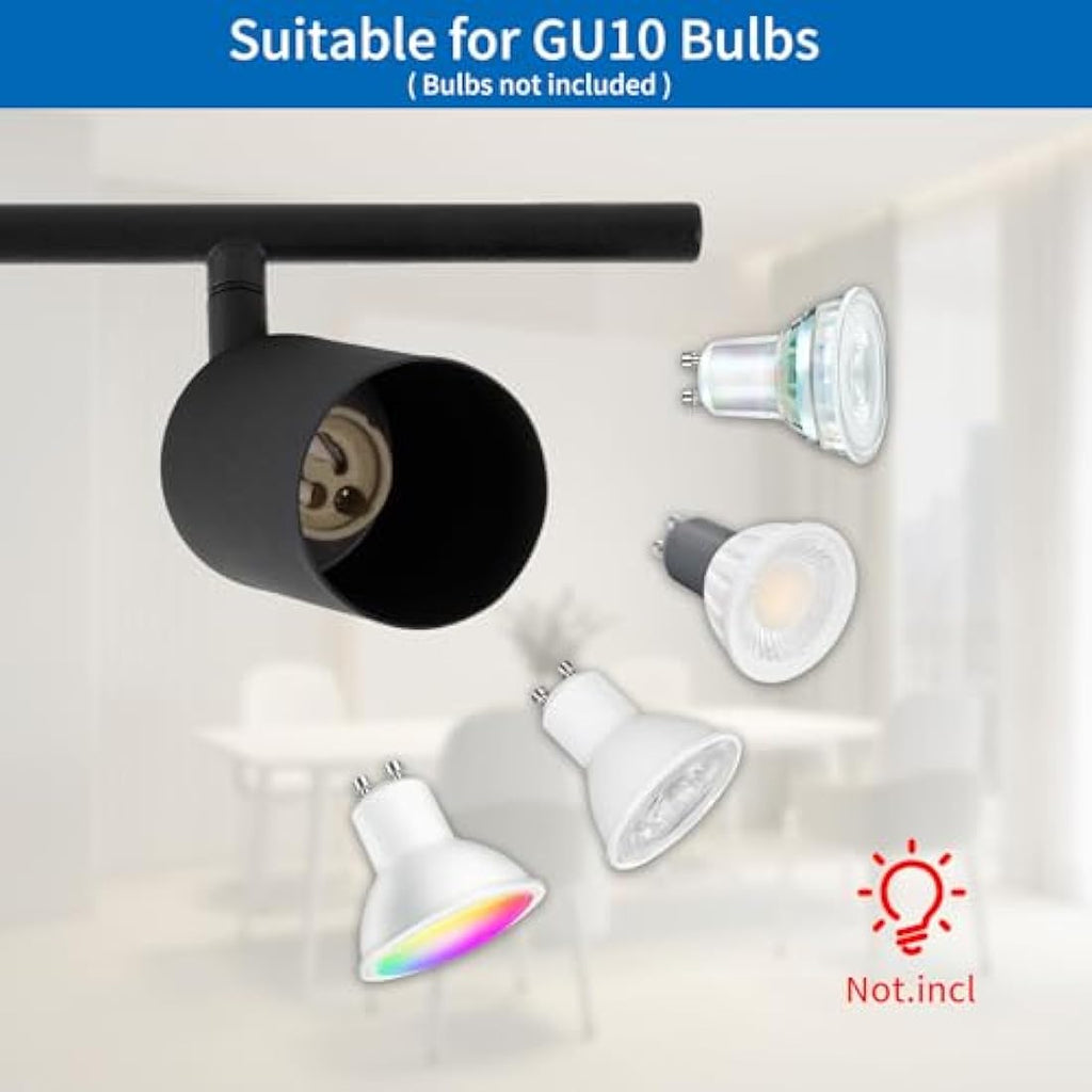 ANWIO 4-Way Black GU10 Ceiling Spotlight | Adjustable Industrial Metal Bar