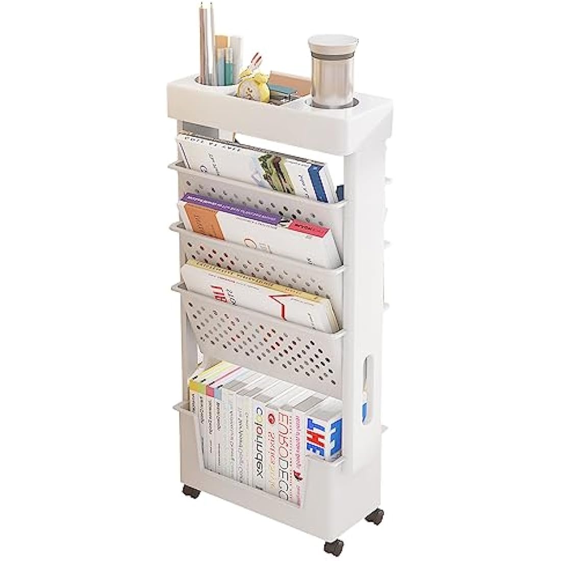 Jolof Store Mobile Bookshelf - Rolling Storage Cart with Wheels, White