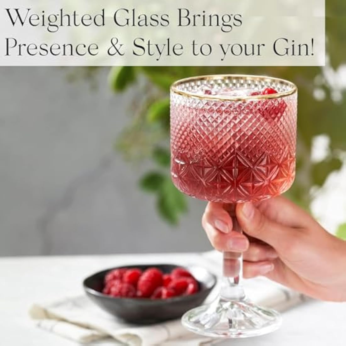 Jolof Store Gold Rimmed Gin Glasses Set of 2 | Crystal Cut Copa Gift Set