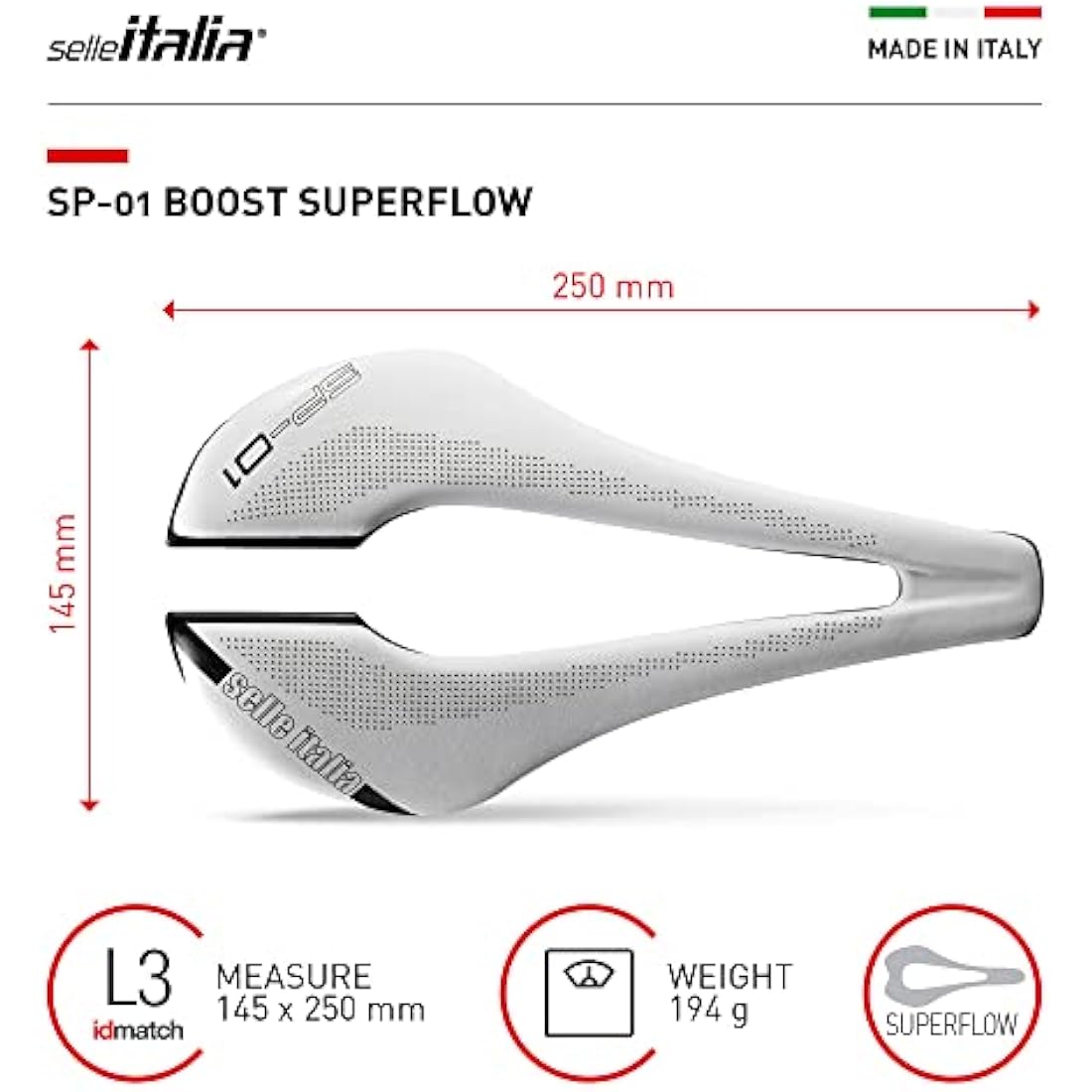 Selle Italia SP01 Boost Superflow Road Saddle - White Fibra-Tek L3