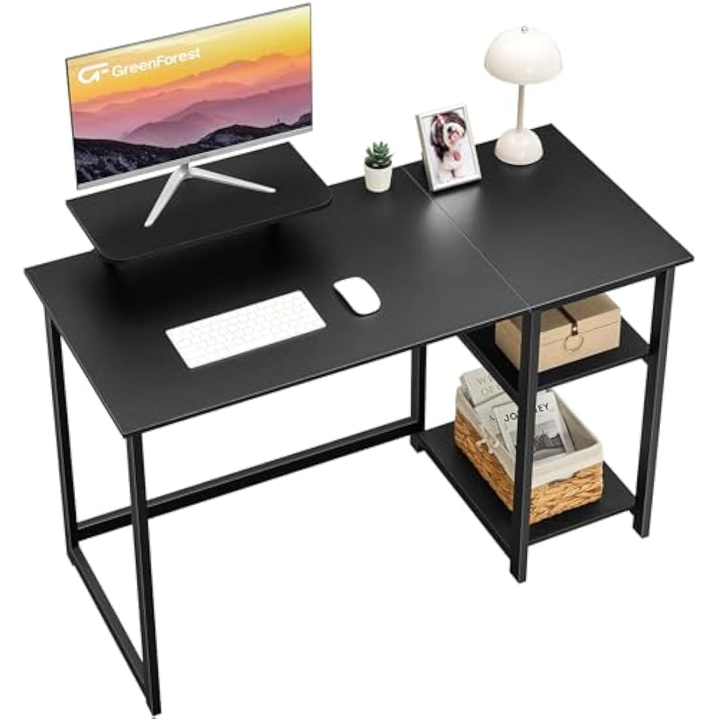 Jolof Store 120cm Computer Desk with Monitor Stand and Shelves - Black