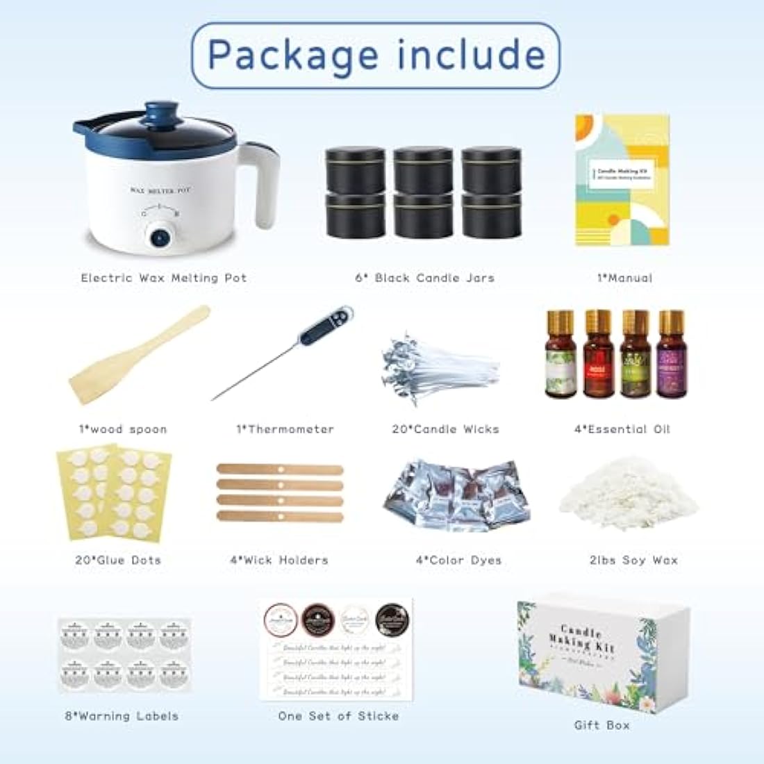 Soy Wax Candle Making Kit with Electric Wax Melter - 2lb