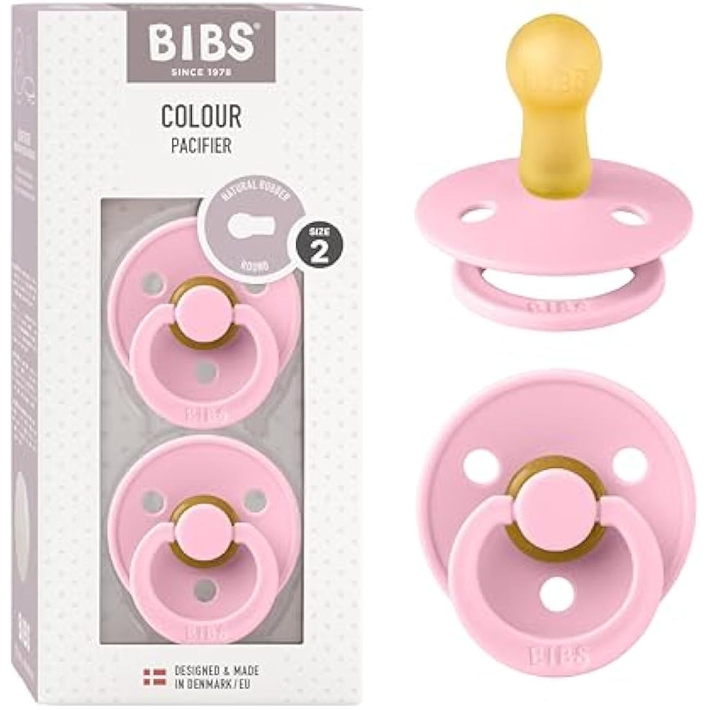 BIBS Colour Pacifier 2-Pack | Natural Rubber Latex | Size 2 | Baby Pink
