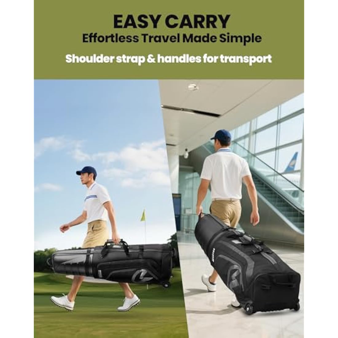 OutdoorMaster Golf Travel Bag – Hard Shell Top Case with Wheels