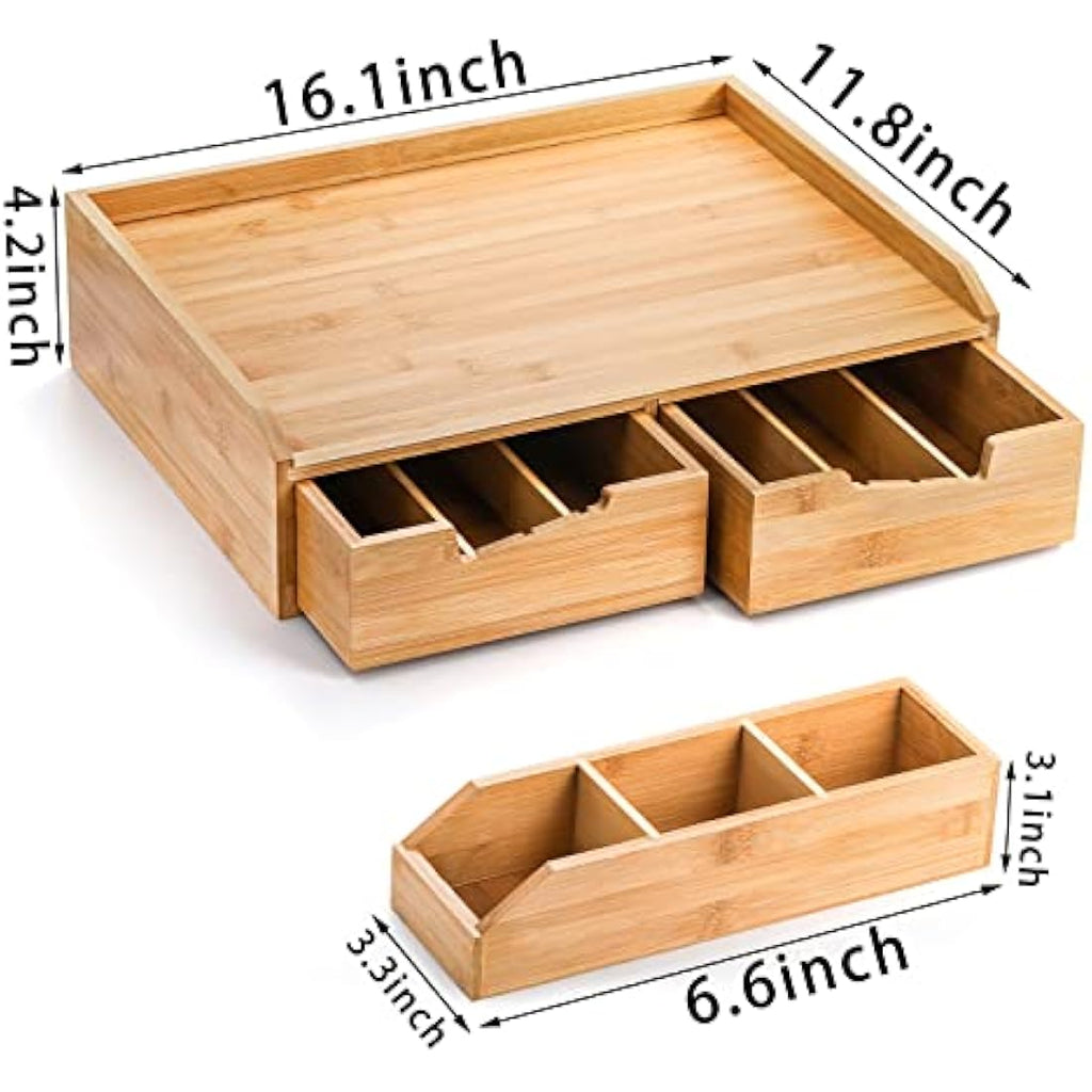 Bamboo Coffee Pod Drawer Organizer | K-Cup & Tea Bag Holder