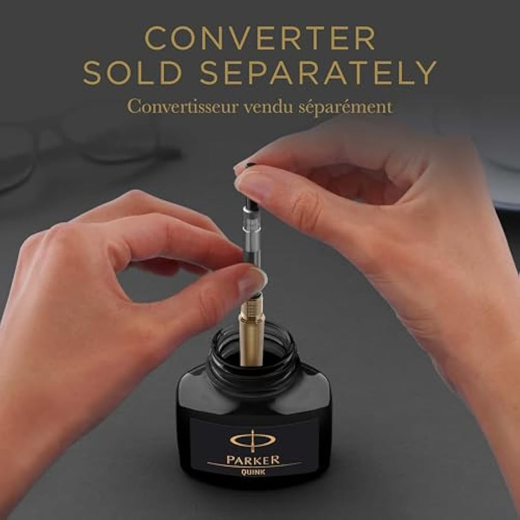 Parker Quink Fountain Pen Ink Bottle - Black Refill - 57 ml Glass Bottle