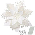 12Pcs White Glitter Poinsettia Artificial Christmas Flowers