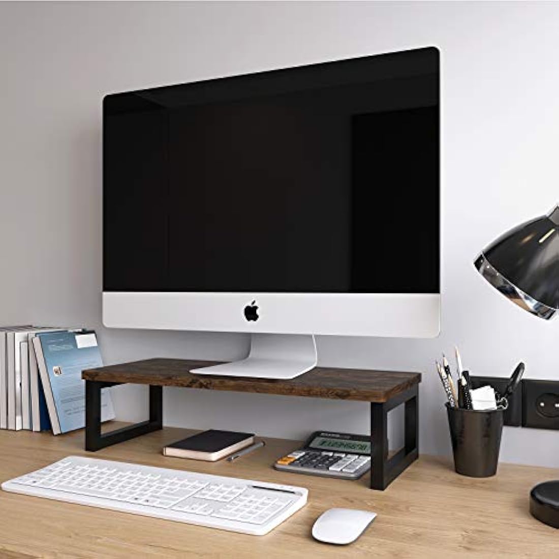 Jolof Store Wood Monitor Stand Riser | Desktop Organizer - Dark Brown