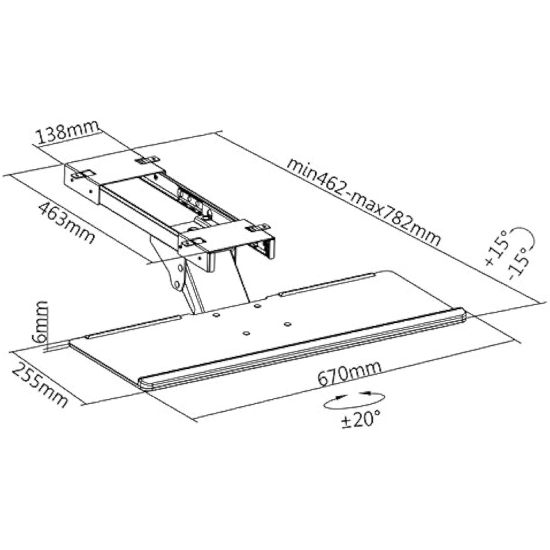 Maclean MC-757 Ergonomic Keyboard and Mouse Tray - 67cm Desk Mount