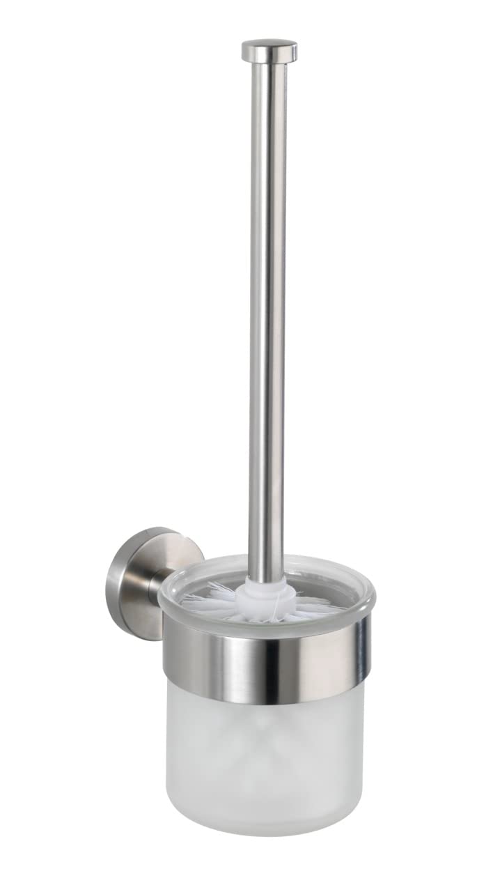 WENKO Bosio Toilet Brush Set – Matt Stainless Steel & Frosted Glass