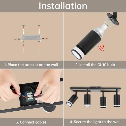 Dehobo 4-Light LED Ceiling Spotlight Bar | Black GU10 Industrial Fixture
