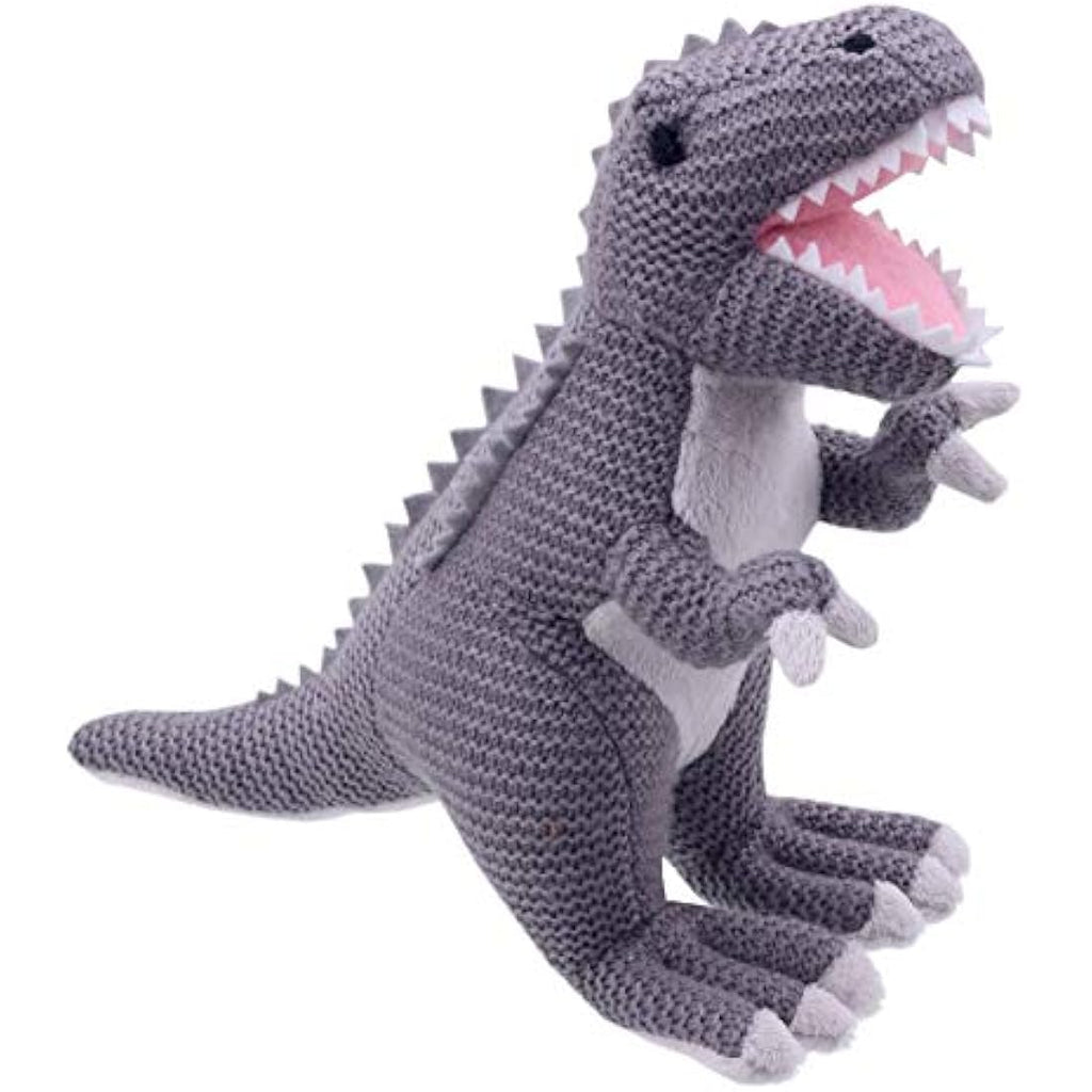 Wilberry Knitted Grey T-Rex Dinosaur Soft Toy – Retro Style Plush