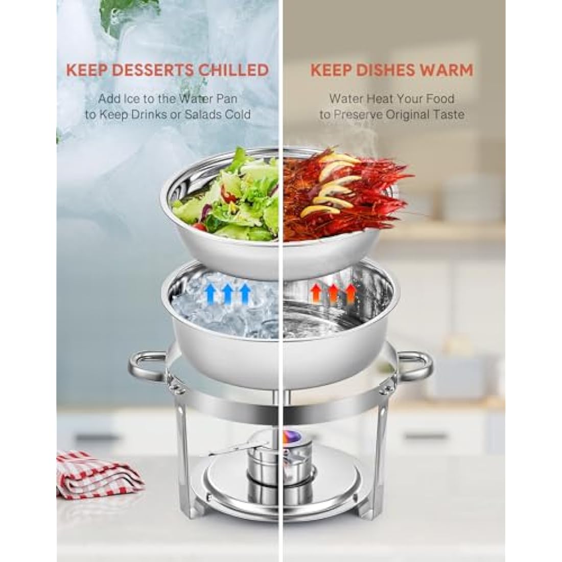 Wilprep 4-Pack Round Chafing Dish Buffet Set | 5L Stainless Steel Food Warmers