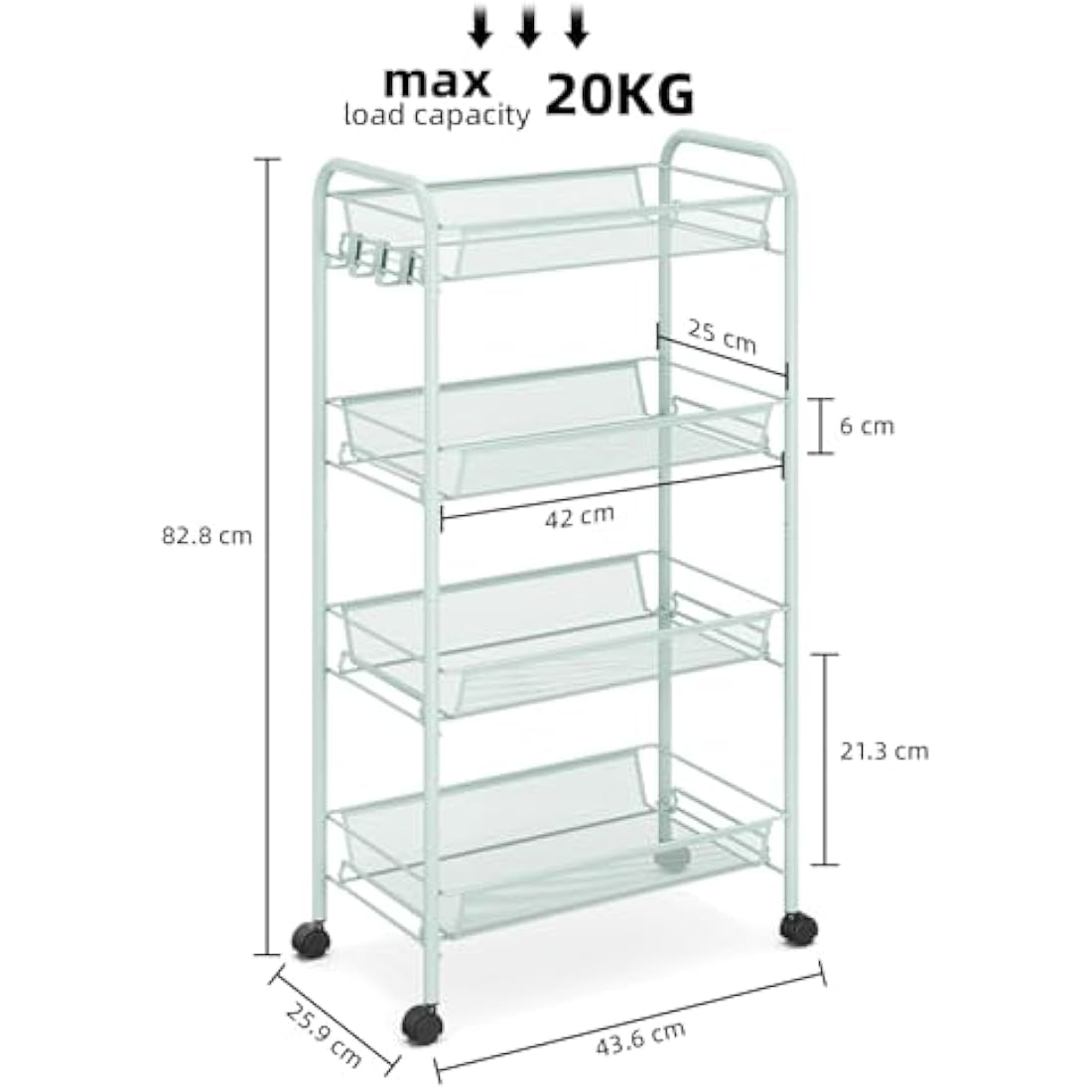 APEXCHASER 4-Tier Metal Rolling Utility Cart | Mobile Storage Trolley, Green