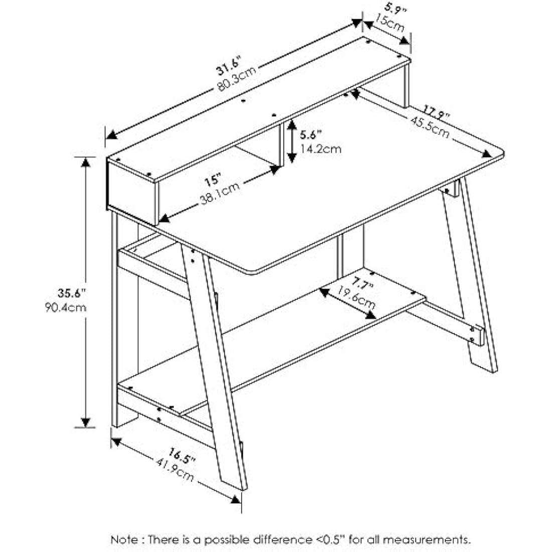 Furinno Simplistic A-Frame Computer Desk with Hutch - Black/French Oak