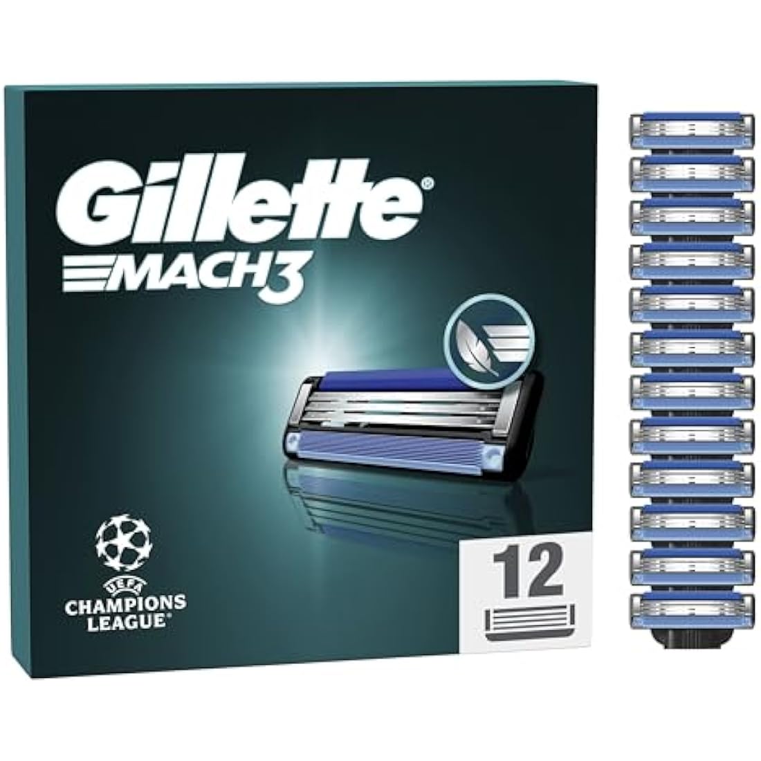 Gillette Mach3 Razor Blade Refills for Men - 12 Count Steel Blades