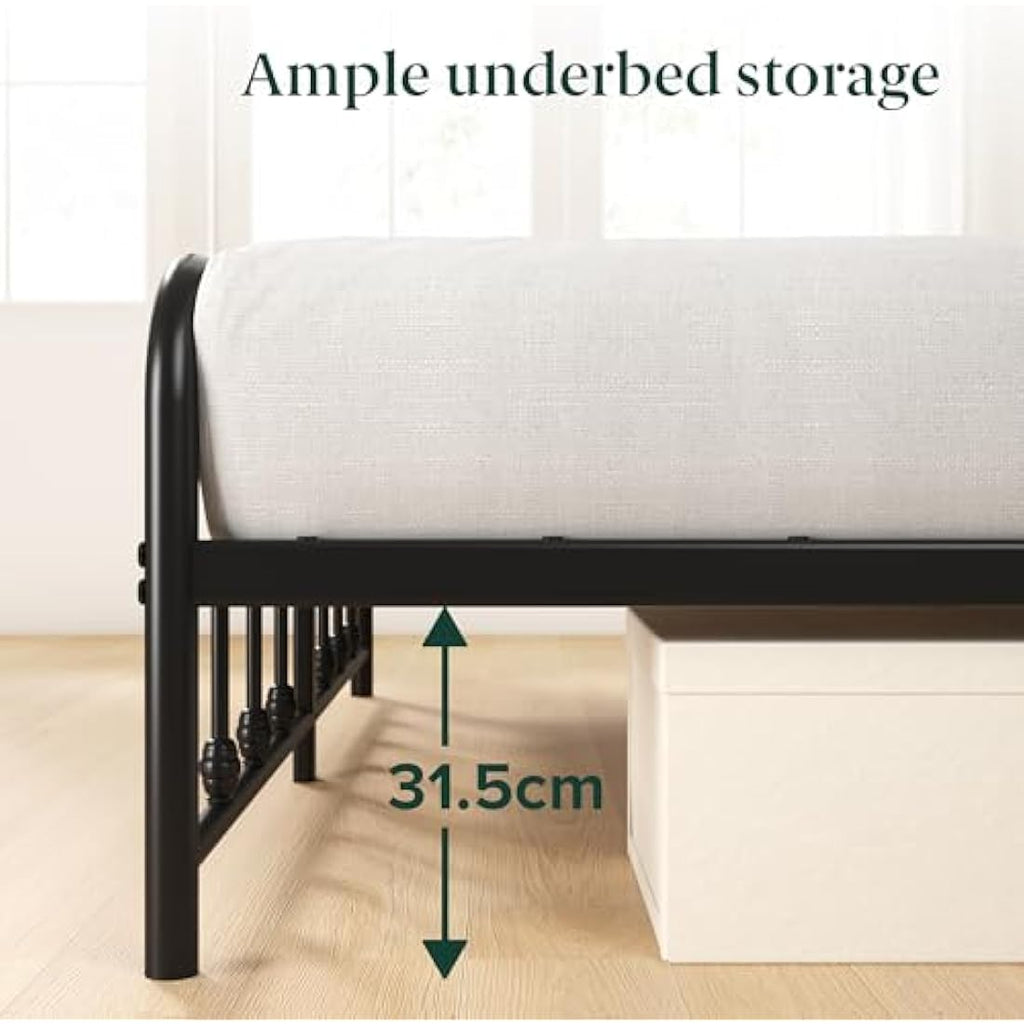 Zinus Florence Single Bed Frame – Black Vintage Metal with Storage