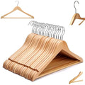 Jolof Store Wooden Coat Hangers – 15 Pack Natural Wood with Trouser Bar