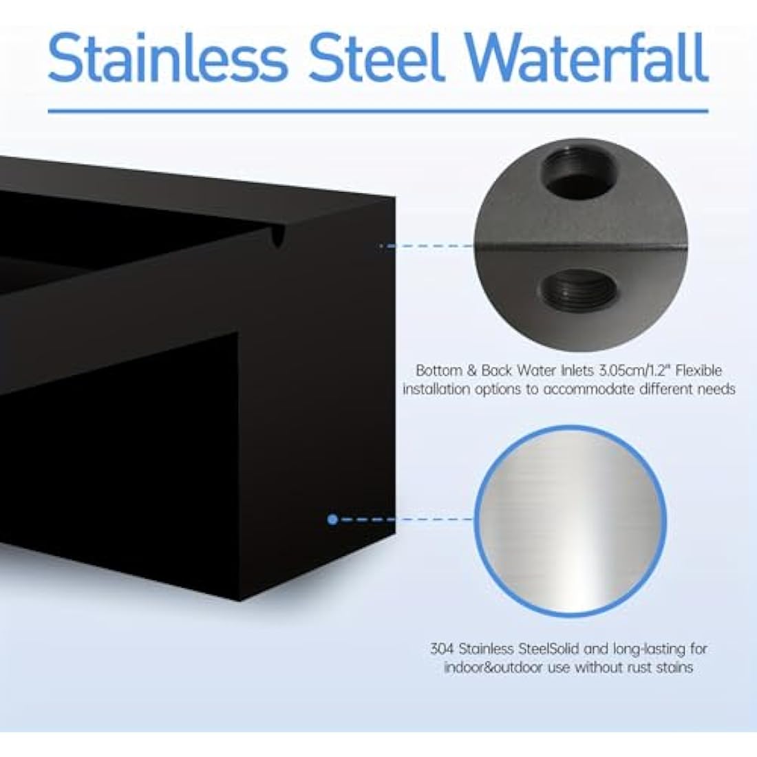 Stainless Steel Pool Waterfall Spillway – 60cm Black Pond Fountain