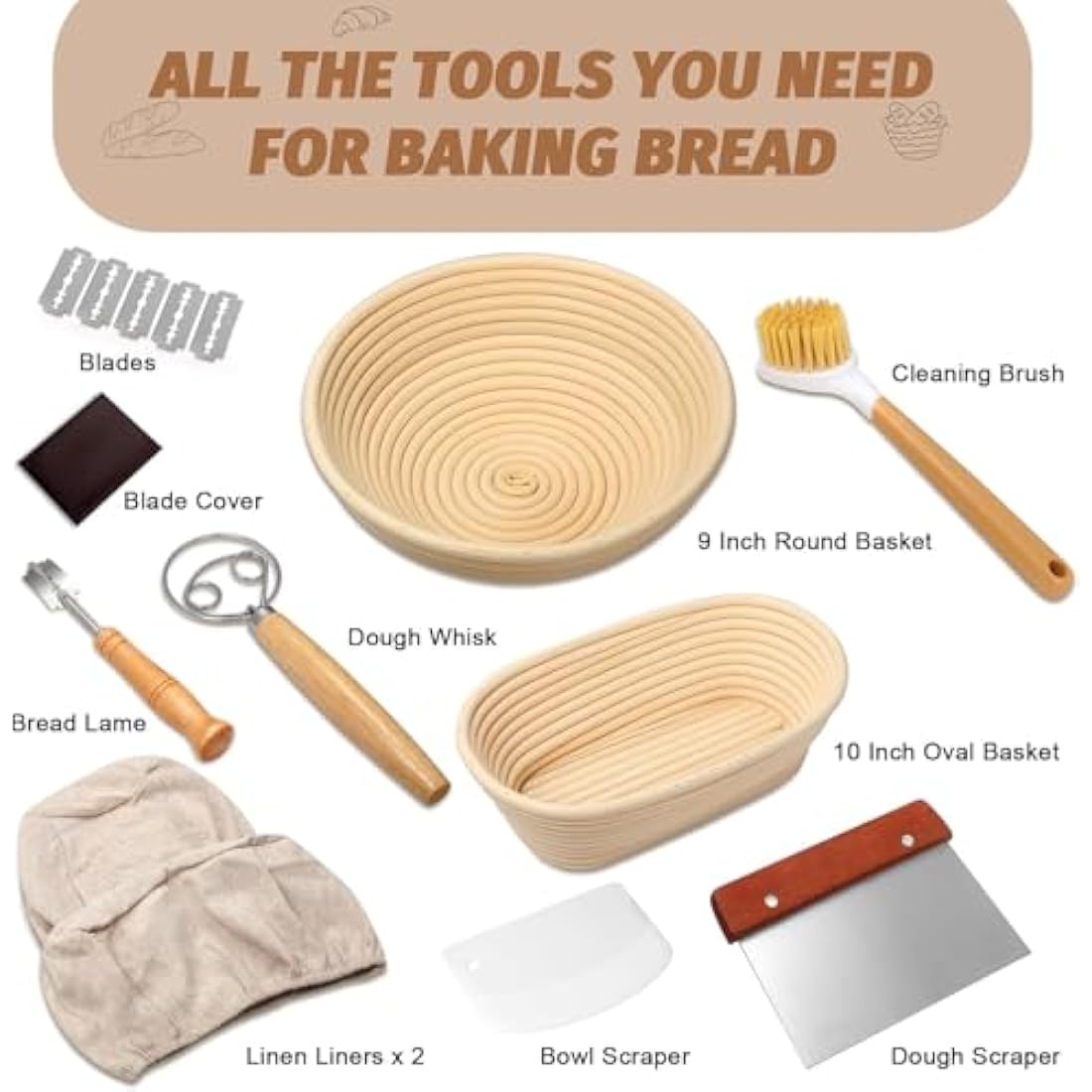 Sourdough Bread Proofing Basket Set | 2-Piece Rattan Kit