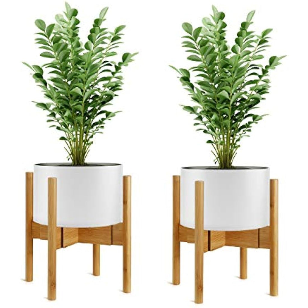 2-Pack Bamboo Plant Stand – Mid-Century Modern Adjustable Holder
