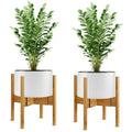 2-Pack Bamboo Plant Stand – Mid-Century Modern Adjustable Holder