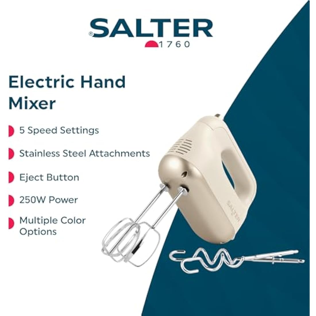 Salter Bakes Electric Hand Mixer – 5 Speed Whisk with 5 Attachments