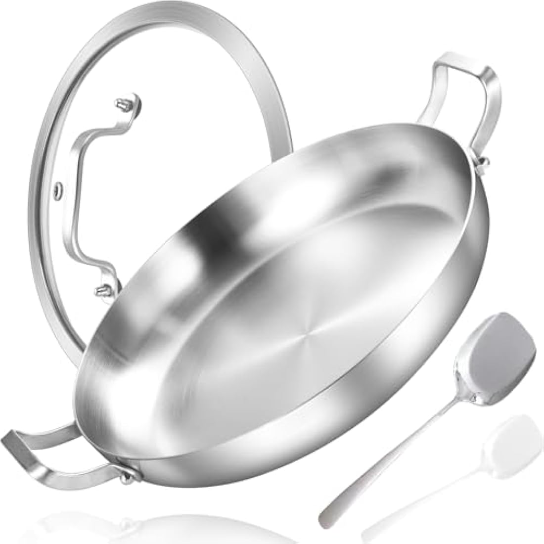 Inqibee 30 CM Tri-Ply Stainless Steel Paella Pan with Lid | Induction