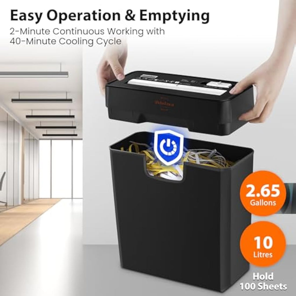 VidaTeco Strip Cut Paper Shredder | 6-Sheet Home Office Machine with 10L Bin