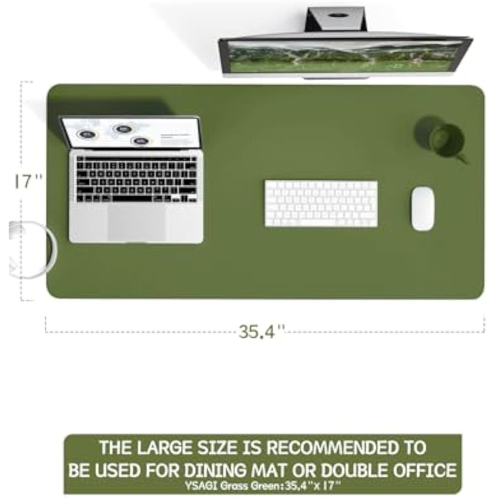 YSAGi Leather Desk Pad – Non-Slip Waterproof Writing Mat, 90x43cm Grass Green