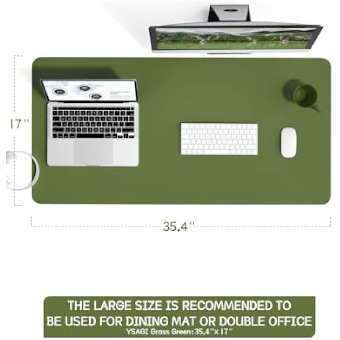 YSAGi Leather Desk Pad – Non-Slip Waterproof Writing Mat, 90x43cm Grass Green