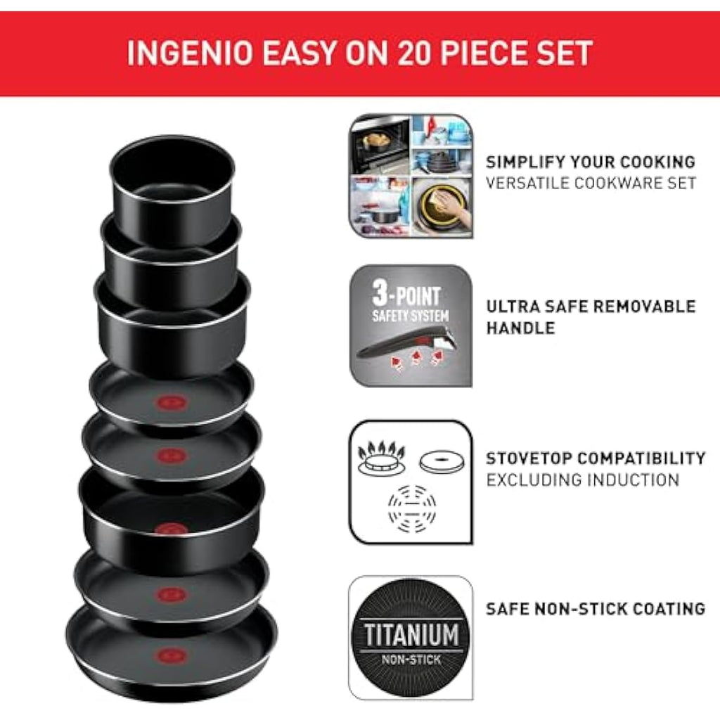 Tefal Ingenio Easy On 20-Piece Non-Stick Stackable Pots and Pans Set