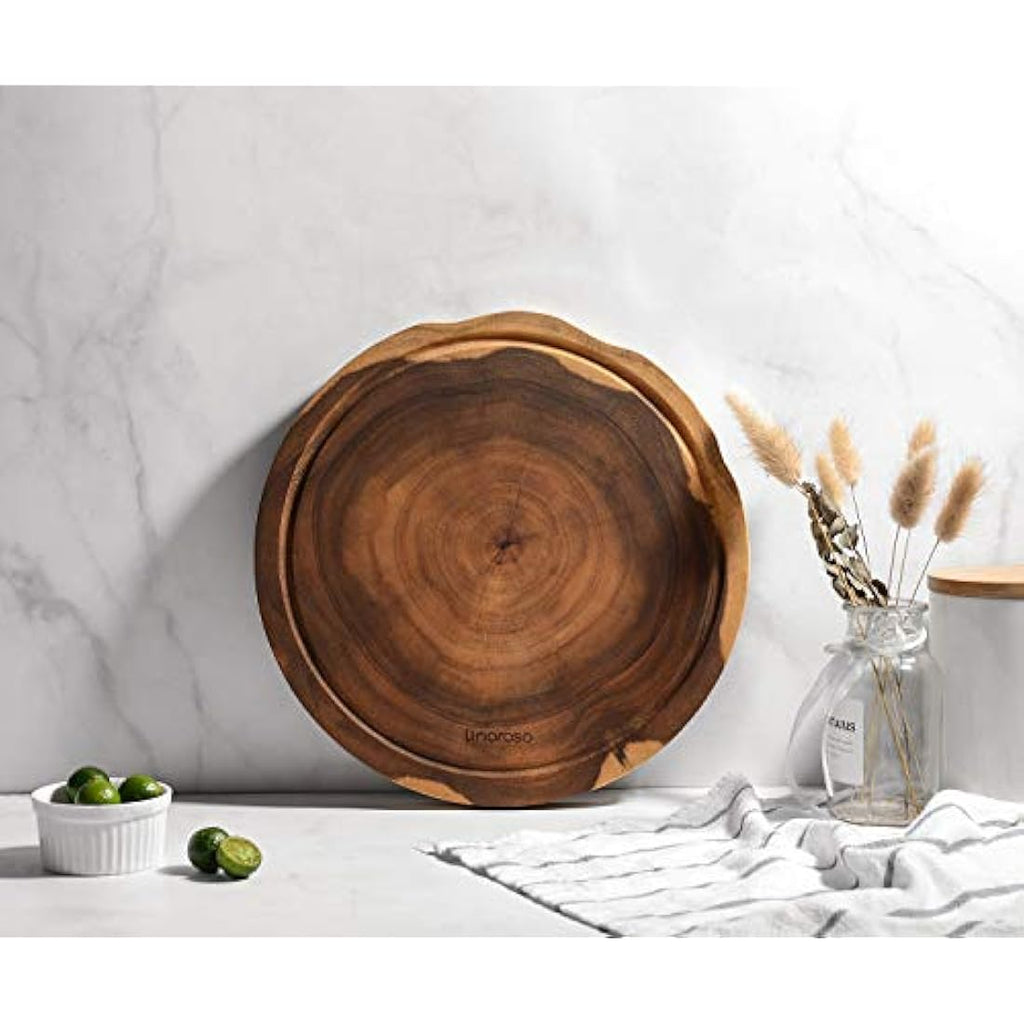 Linoroso Round Acacia Wood Cutting Board - 30cm Non-Spliced Chopping Board